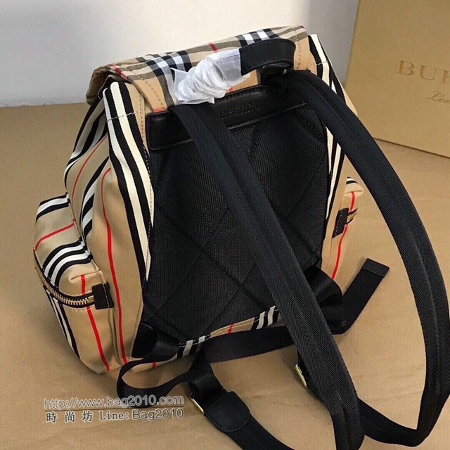Burberry專櫃新款雙肩包 巴寶莉小號Vintage條紋拼牛皮軍旅背包  db1194